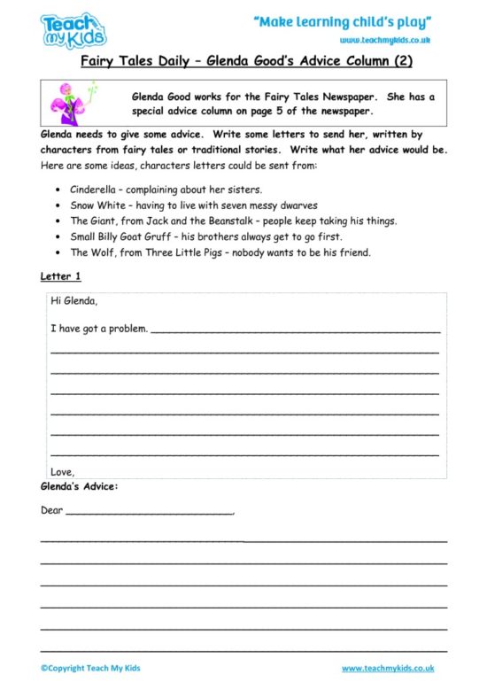 Worksheets for kids - fairy-tales-daily-Glenda-Goods-advice-column-2
